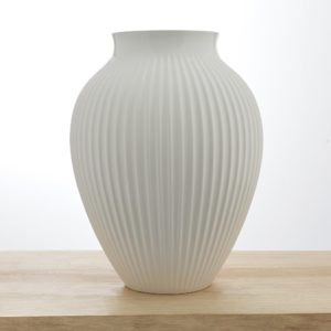 Grooved Large White Olpe Vase