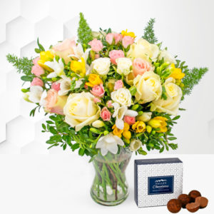 Rose and Freesia - Free Chocs - Flower Delivery - Next Day Flower Delivery - Birthday Flowers - Flowers By Post - Free Chocs