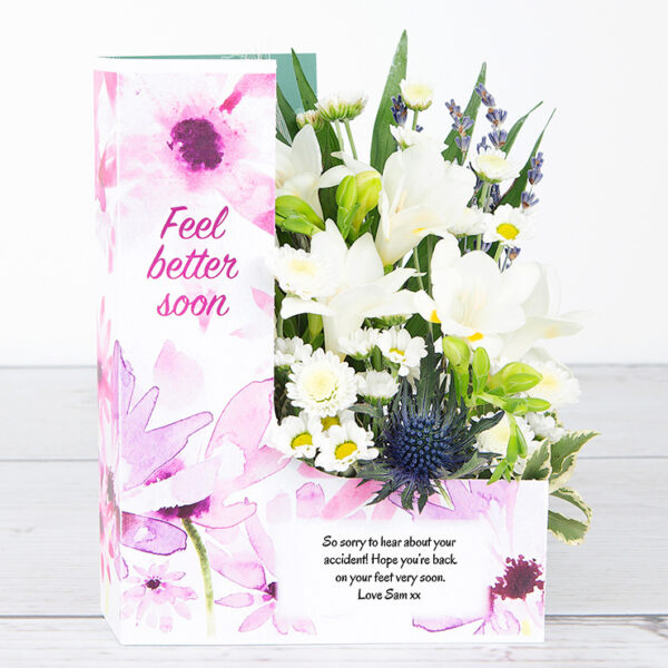 Free Better Soon' Flowers with White Freesias, Spray Chrysanthemum, Santini, Sprigs of Lavender and Silver Wheat