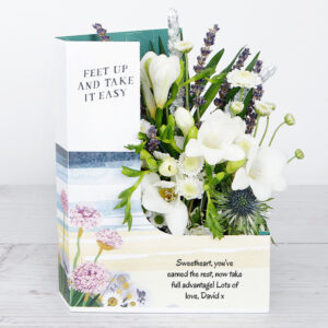 Get Well Soon Flowers with White Freesias, Chrysanthemum, Santini, Sprigs of Lavender, Chico Leaf, Pittosporum and Silver Wheat