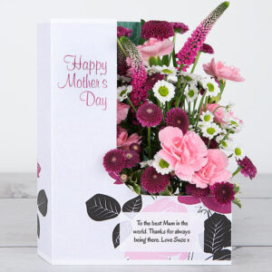 Spray Carnations, Pink Veronica and White Santini Mother's Day Flowercard
