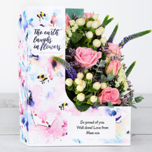 Spray Roses, Purple Veronica and Hypericum Fresh Flowers Inside Card