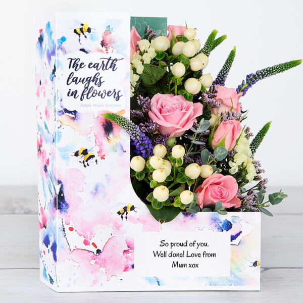 Spray Roses, Purple Veronica and Hypericum Fresh Flowers Inside Card