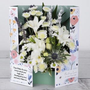Sympathy Flowers with White Freesia, Dried Lavender, Silver Wheat and Chrysanthemums