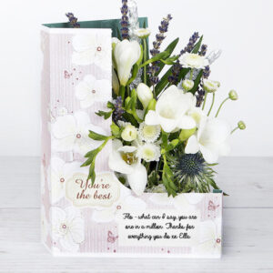 You're The Best' Thank You Flowers with White Freesias, Santini, Chrysanthemum, Sprigs of Lavender and Silver Wheat